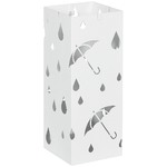 HOMCOM Portaombrelli in Metallo con 4 Ganci e Vaschetta Raccogligocce, 15.5x15.5x41cm, Bianco