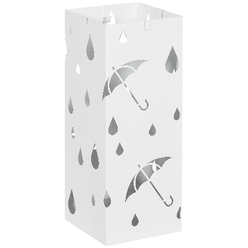 HOMCOM Portaombrelli in Metallo con 4 Ganci e Vaschetta Raccogligocce, 15.5x15.5x41cm, Bianco