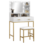 HOMCOM Mobile Toeletta con Specchio, 2 Cassetti, 5 Ripiani e Sgabello, in MDF e Truciolato, 80x40x138 cm