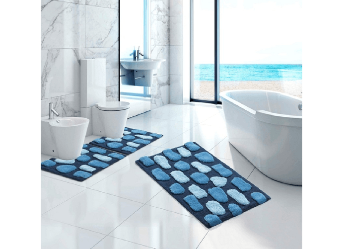 BIANCHERIAWEB Tappeto Da Bagno Antiscivolo Disegno Stone Colore Azzurro