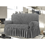 BIANCHERIAWEB Copridivano Elasticizzato Arricciato Con Volants Tinta Unita Luxory Grigio Chiaro