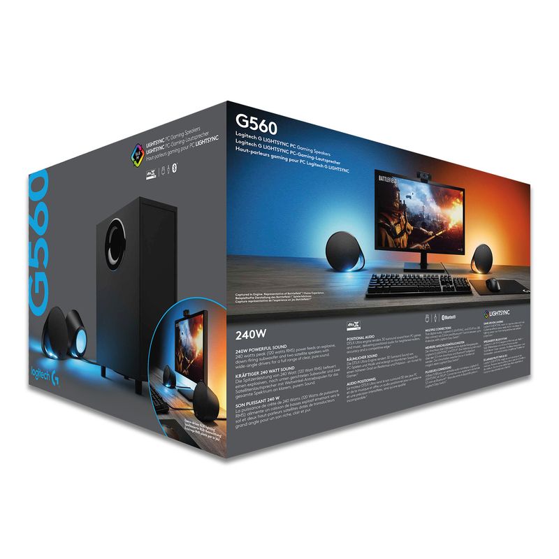 Logitech-G-G560-LIGHTSYNC-PC-Gaming-Speakers-set-di-altoparlanti-120-W-PC-PC-portatile-Nero-2.1-canali-30-W-Bluetooth