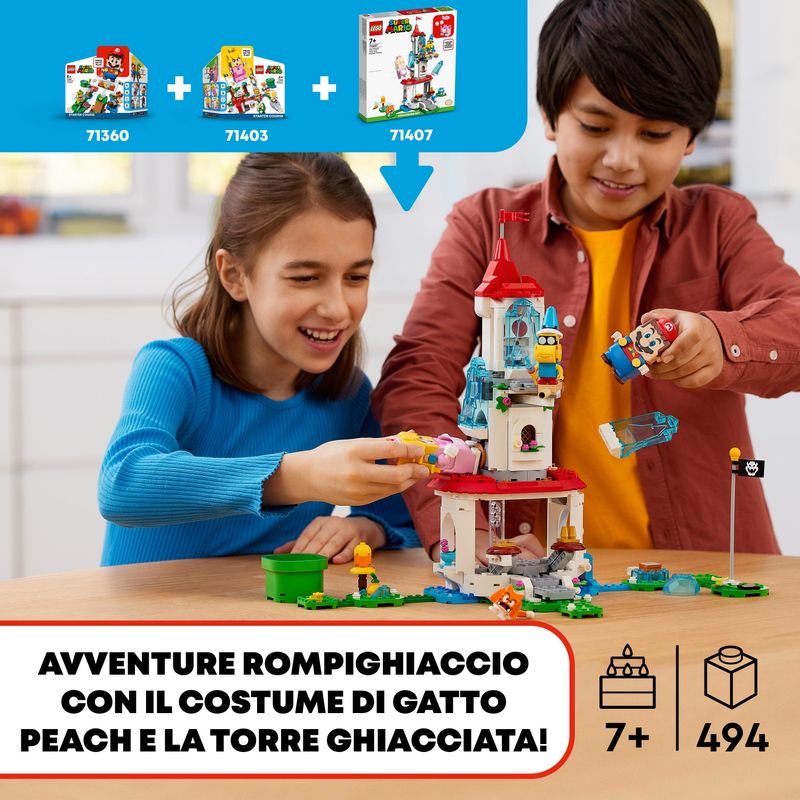 LEGO-Super-Mario-71407-Pack-Espansione-Costume-di-Peach-Gatto-e-Torre-Ghiacciata-Castello-Giocattolo-con-3-Figure