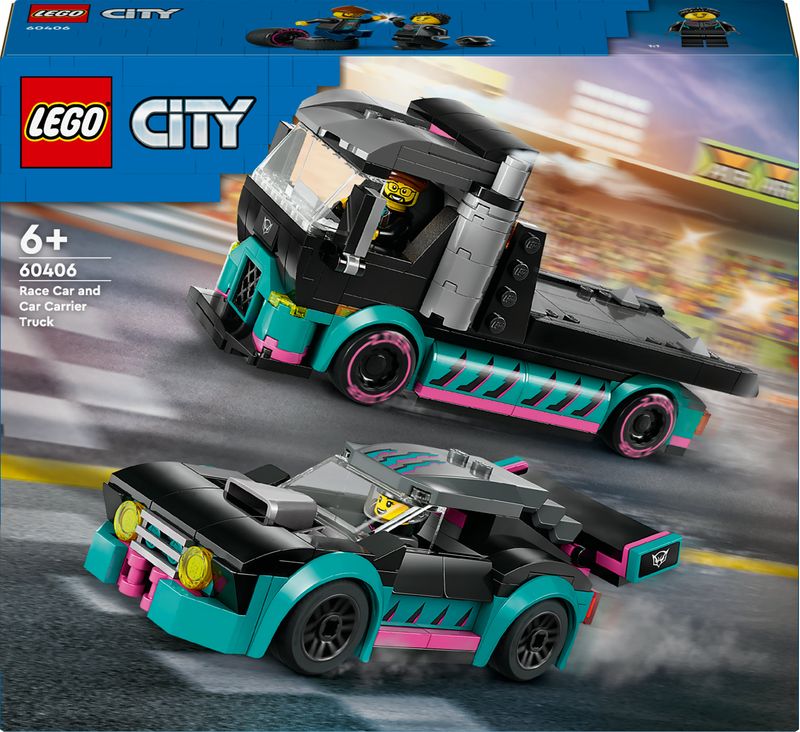 LEGO-City-60406-Auto-da-Corsa-e-Trasportatore-Macchina-e-Camion-Giocattolo-per-Bambini-di-6--Veicolo-con-Rampa-Funzionante