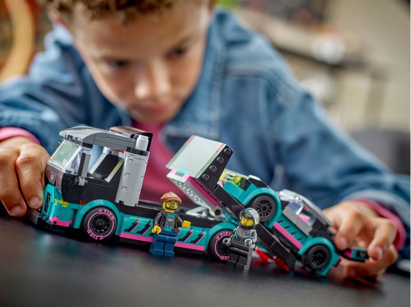 LEGO-City-60406-Auto-da-Corsa-e-Trasportatore-Macchina-e-Camion-Giocattolo-per-Bambini-di-6--Veicolo-con-Rampa-Funzionante