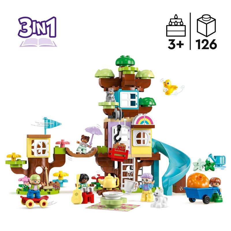 LEGO-DUPLO-10993-Casa-sull’Albero-3-in-1-Giochi-per-Bambini-3--Anni-Attivita--Didattiche-con-4-Personaggi-e-Animali-Giocattolo