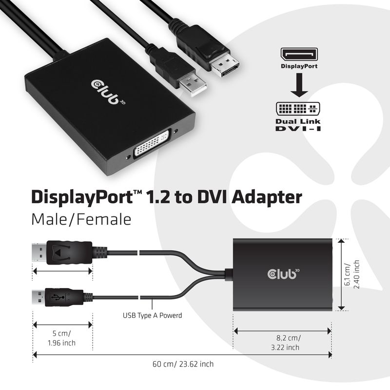 CLUB3D-cac-1010-Displayport-usb-DVI-I-Daul-link-Nero-Bianco