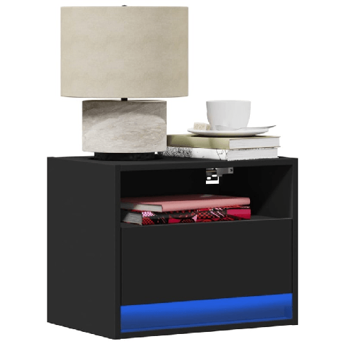 VidaXL Comodino a Parete con Luci LED Nero