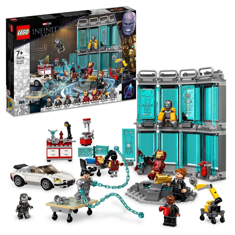 LEGO-Marvel-76216-Armeria-di-Iron-Man-Set-Costruzioni-con-Casco-Tuta-e-Supereroi-Giocattoli-Giochi-per-Bambini-dai-7-Anni