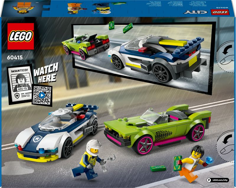 LEGO-City-60415-Inseguimento-della-Macchina-da-Corsa-2-Modellini-di-Auto-della-Polizia-Giocattolo-per-Bambini-di-6--Anni