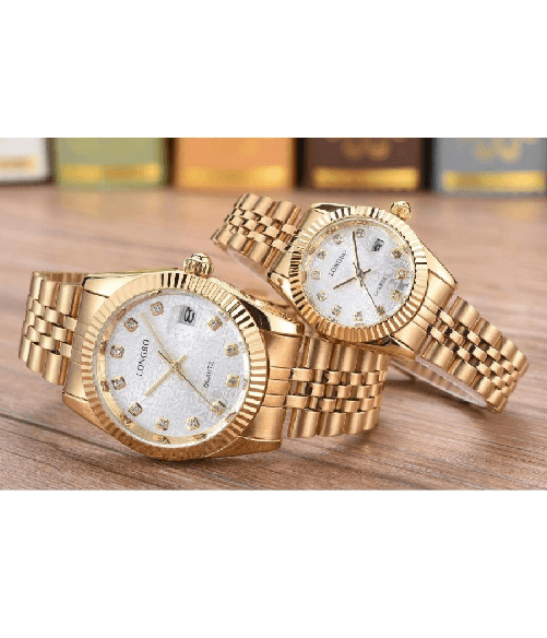 TrAdE Shop Traesio  Orologio Uomo Donna Longbo 80435 In Acciaio Con Strass Impermeabile Dorato Bianco -
