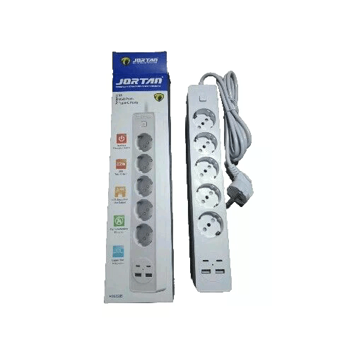 JORTAN Multipresa 5 Prese Schuko 2 USB 2 USB-C Tasto Off Cavo 2M Spina Schuko 2500W