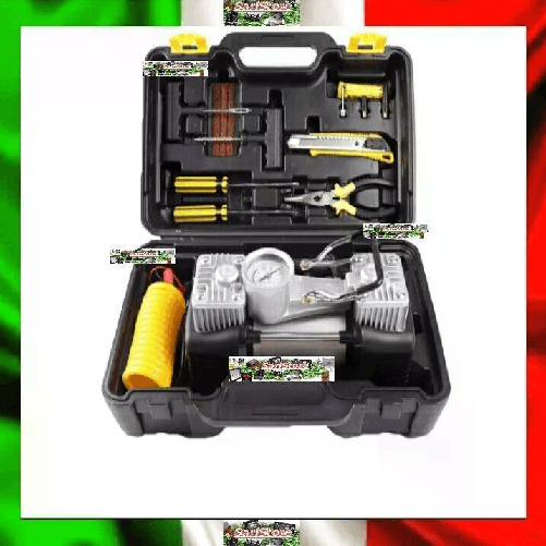 SA Compressore Portatile 12V Gonfia Ruote Auto Camper Bici + LED + Kit Ripara