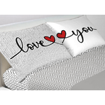BIANCHERIAWEB Coppia Federe Cuscino Letto Bottoni Laterali 100% Cotone Disegno Happy