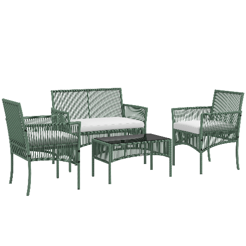 Outsunny Set da Giardino in Rattan da 4 Pezzi con 2 Poltroncine, Divano e Tavolino da Caffè, Verde