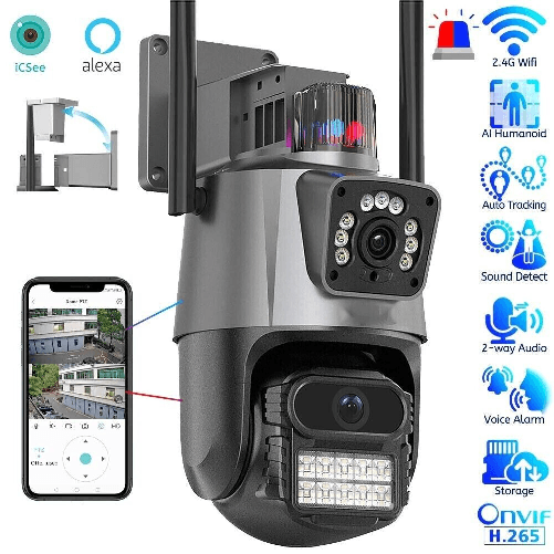 ZENCOCCO A38 -Telecamera IP 8MP 4K esterno WiFi PTZ 2 obiettivo doppio schermo 8X zoom CCTV