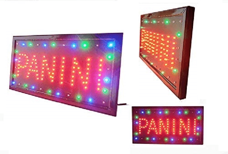 SHOPPING IN RETE INSEGNA LUMINOSA A LED CON SCRITTA PANINI 48X25 NEGOZI INSEGNE LUMINOSE