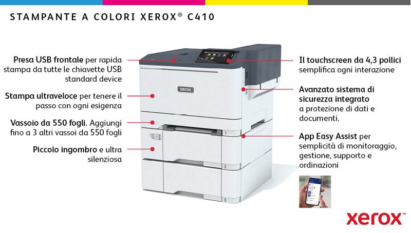 Xerox-C410-A4-40-ppm-Stampante-fronte-retro-PS3-PCL5e-6-2-vassoi-251-fogli