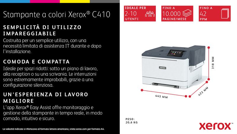 Xerox-C410-A4-40-ppm-Stampante-fronte-retro-PS3-PCL5e-6-2-vassoi-251-fogli