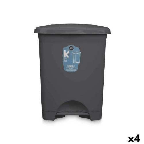 BigBuy Home Cestino a pedale Antracite Plastica 30 L (4 Unità)