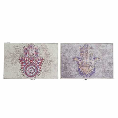 DKD Home Decor  Armadietto portachiavi DKD Home Decor Beige Grigio Tela Legno MDF 2 Unità 46,5 x 6 x 31,5 cm