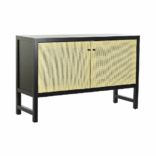 DKD Home Decor Credenza DKD Home Decor Nero Abete Naturale Rattan (120 x 38 x 76 cm)