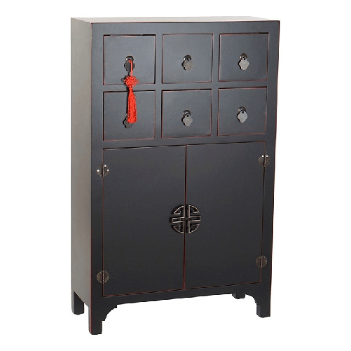 DKD Home Decor  Cassettiera DKD Home Decor Nero Rosso Multicolore Abete Legno MDF Orientale 63 x 27 x 101 cm