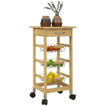 HOMCOM Carrello Cucina con Ruote, Cassetto e 3 Cestini a Rete Metallica, 37x37x76cm, Colore Legno