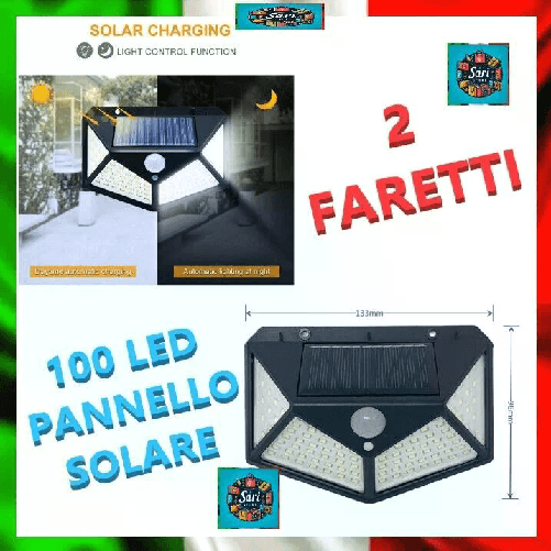 LEOVIN 2 Lampade Solari 100 LED - Faretto Esterno Giardino, Sensore Movimento IP65