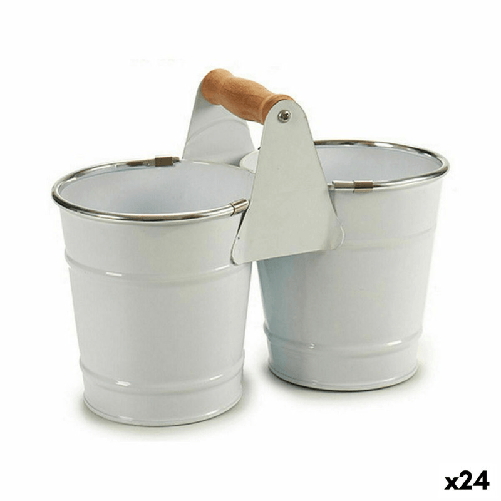 Ibergarden  Vaso Ibergarden D60088-D Bianco Argentato Legno Zinco Doppia 20 x 15 x 10,2 cm (24 Unità)