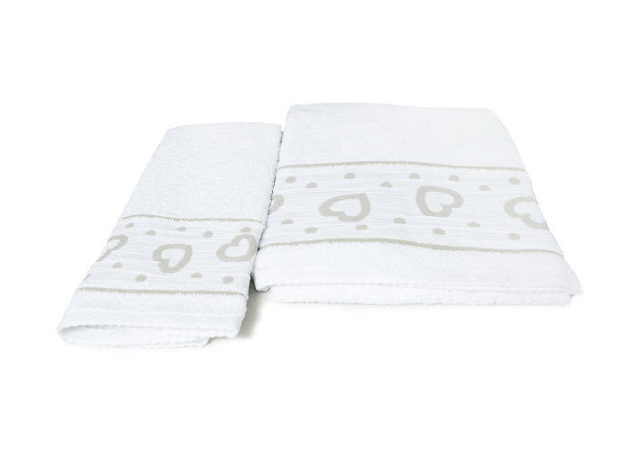 BIANCHERIAWEB Set Asciugamano Copiola Salvietta Bagno In Spugna 100% Cotone Mod Amore Bianco