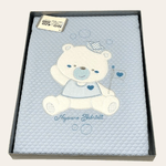 Nazareno Gabrielli Baby Copertina Carrozzina Cotone Ricamata Azzurro Ng420