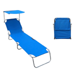 TrAdE Shop Traesio  Lettino Con Tettuccio Parasole Blu Sdraio Prendisole 187x55x24 Cm Pieghevole 281018 -