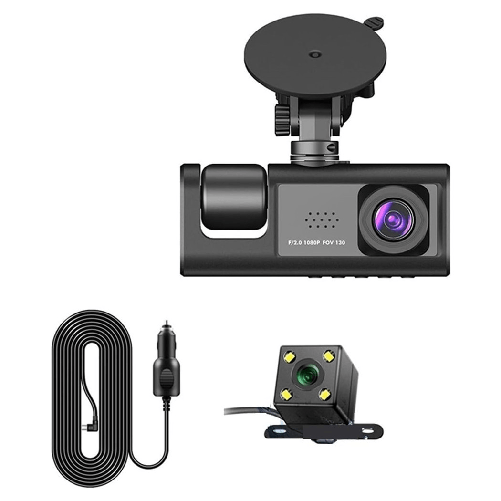 TrAdE Shop Traesio  Dash Cam Telecamera A 3 Vie Anteriore Dvr Auto A 3ch Hd 1080p Registratore Videocamera -