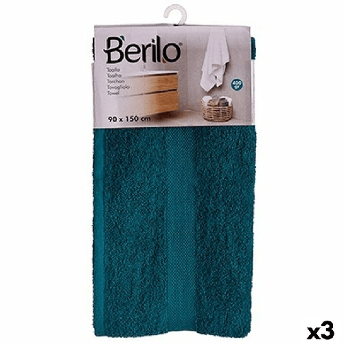 Berilo Telo da bagno Berilo 89675 Azzurro 80 % cotone 20 % Poliestere 90 x 150 cm (3 Unità)
