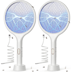 MF artSHOP  2x Racchetta Zanzare Elettrica 4000V USB Ricaricabile LED 2 in 1, Protezione Maglia a 3 Strati
