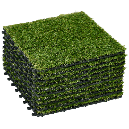 Outsunny Piastrelle da Giardino con Erba Sintetica 30x30cm 10 Pezzi, Prato Artificiale Densità 6500, Verde