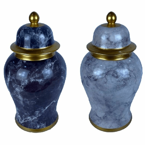 DKD Home Decor  Vaso DKD Home Decor 22 x 22 x 42 cm 22 x 22 x 44 cm Porcellana Azzurro Dorato Marmo Moderno (2