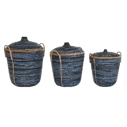 DKD Home Decor Set di Cestini DKD Home Decor Azzurro Nero Boho 51 x 51 x 65 cm 3 Pezzi