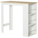 HOMCOM Tavolo da Bar con 3 Mensole e Barre Protettive, in Acciaio e Truciolato, 112x57x106 cm, Bianco