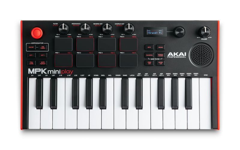 Akai-MPK-Mini-Play-Mk3-tastiera-MIDI-25-chiavi-USB-Nero-Rosso