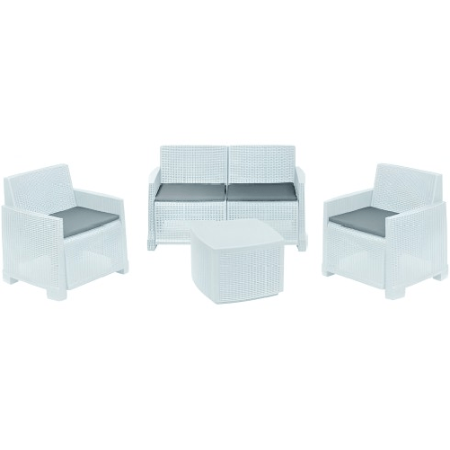 BricoShop24 Salottino Rattan 4 posti Bianco con Cuscini per Esterno