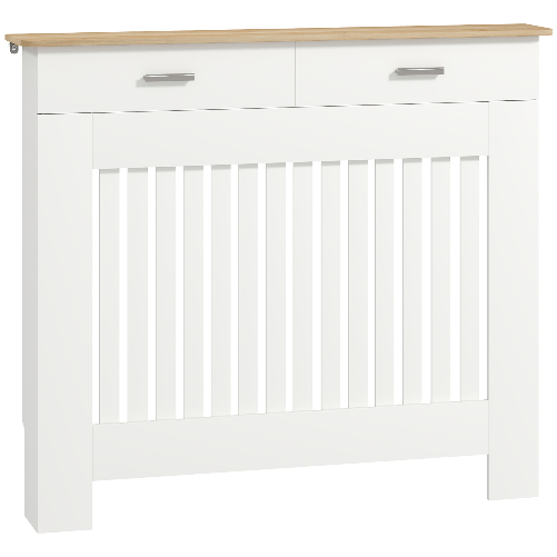 HOMCOM Copritermosifone a Doghe Antiribaltamento con Cassetto Portaoggetti, in Legno, 112x19x97 cm