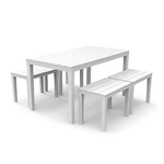 TrAdE Shop Traesio  Set Salotto Samoa Da 5pz Con Tavolo Rettangolare 4 Panche 4 Posti Bianco Arredo 090644 -