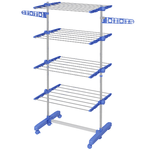 HOMCOM Stendino Verticale con 4 Ripiani Regolabili, in Acciaio e Plastica, 142x55x172 cm, Blu e Argento