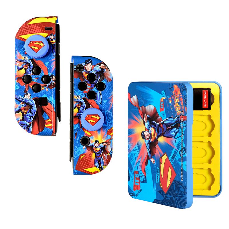FR-TEC-Carcasas-Duras-Protectoras-para-Joycons-de-Superman-para-Nintendo-Switch---Grips-con-Relieve-Del-Logo-de-Superman