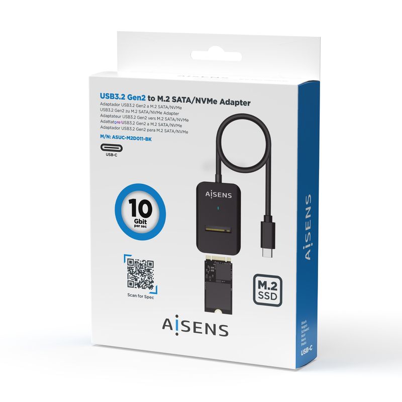 Aisens-USB-C-Dock-M.2--NGFF--Asuc-M2D011-Bk-SATA-NVME-a-USB3.1-GEN2---Color-Negro