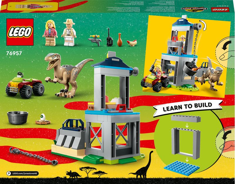 LEGO-Jurassic-Park-76957-La-Fuga-del-Velociraptor-Dinosauro-Giocattolo-per-Bambini-4--Anni-con-Dino-Fuoristrada-e-2-Minifigure