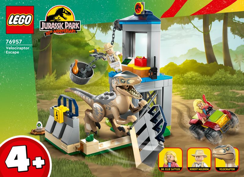 LEGO-Jurassic-Park-76957-La-Fuga-del-Velociraptor-Dinosauro-Giocattolo-per-Bambini-4--Anni-con-Dino-Fuoristrada-e-2-Minifigure
