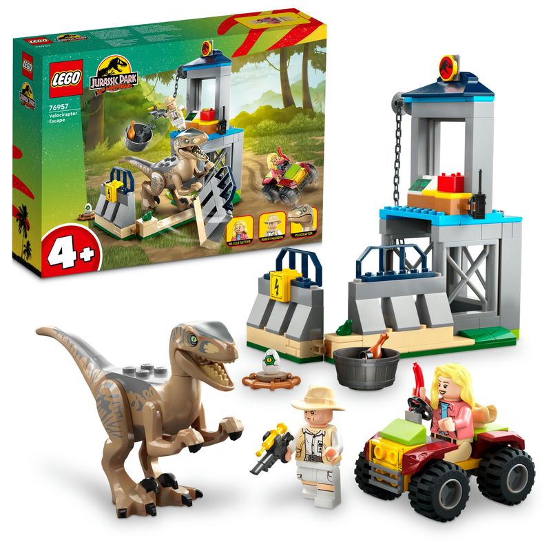 LEGO-Jurassic-Park-76957-La-Fuga-del-Velociraptor-Dinosauro-Giocattolo-per-Bambini-4--Anni-con-Dino-Fuoristrada-e-2-Minifigure